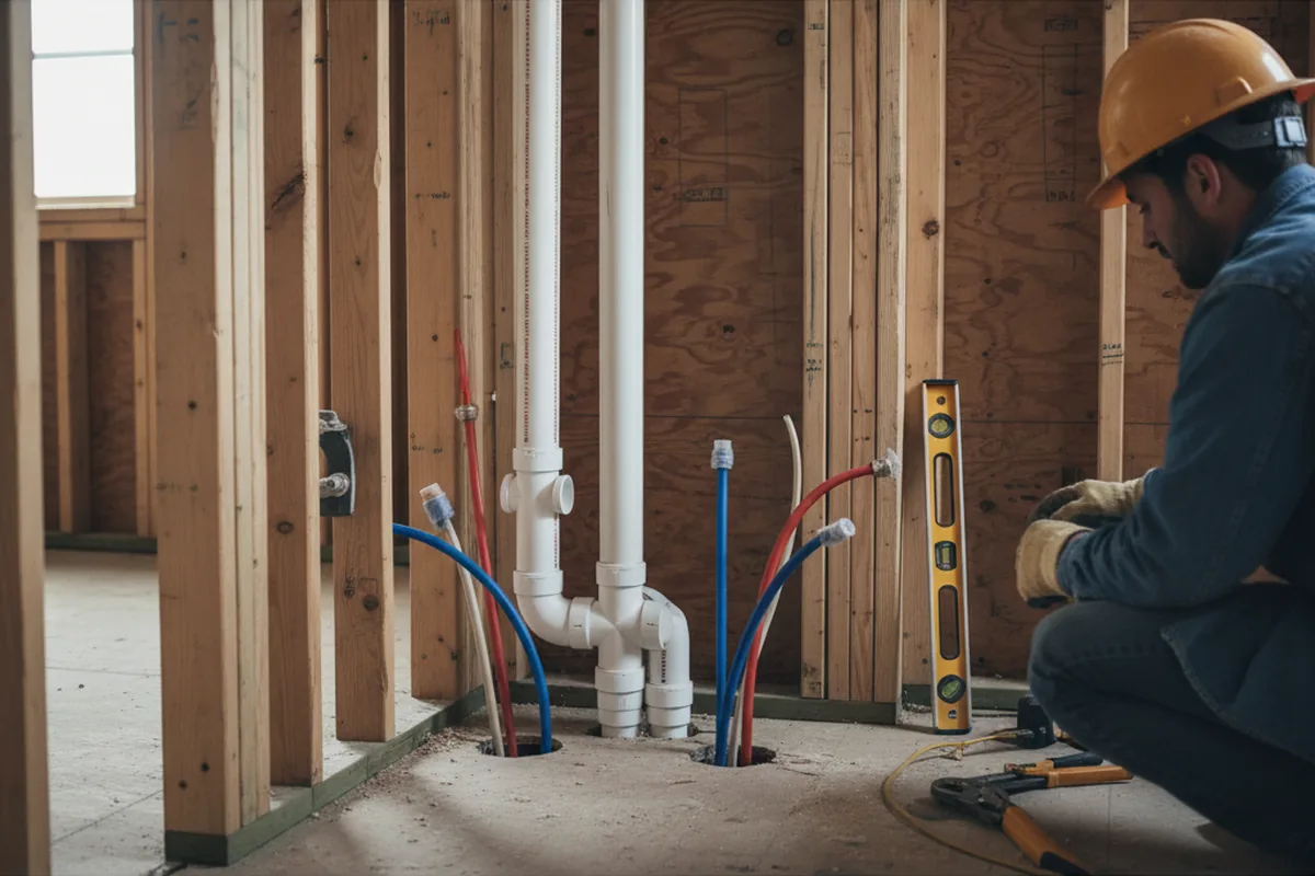 Drain and supply rough-in during Sump Pump Repair in Lincoln Park